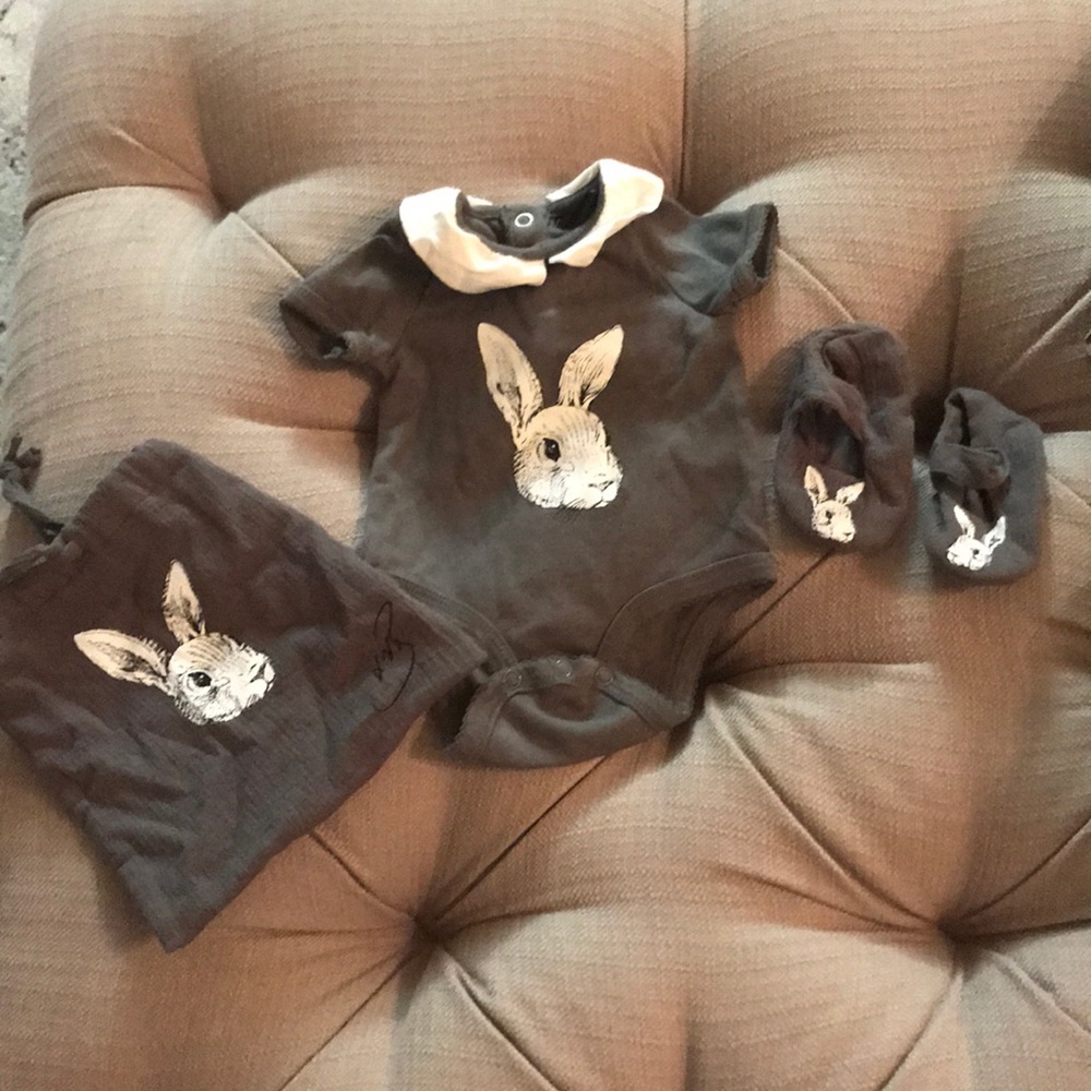 Victoria Beckham rabbit onesie and shoes